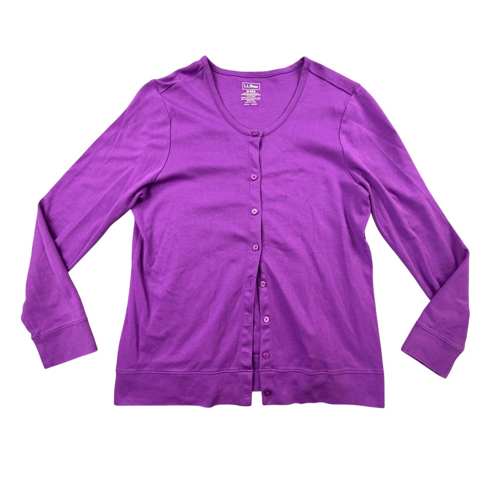 LL Bean Womens Purple Supima Cotton Button Front Cardigan Sweater M - Picture 2 of 9